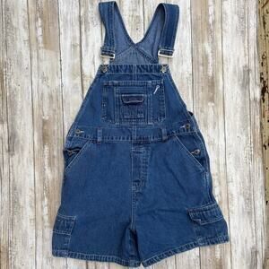 VTG Montana Blues Kids Bib Overalls Shorts Sz L Blue Denim Carpenter Casual